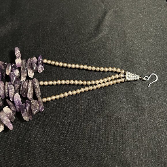 Ali Khan New York 3 Strands Amethyst Spikes Necklace Silver Tone & Purple Sz 16” - Picture 5 of 9